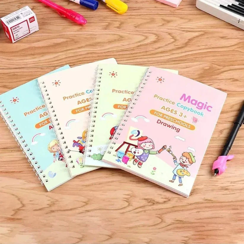 Sank Magic Calligraphy Book Set – Pack of 4 Reusable Writing Books for Kids