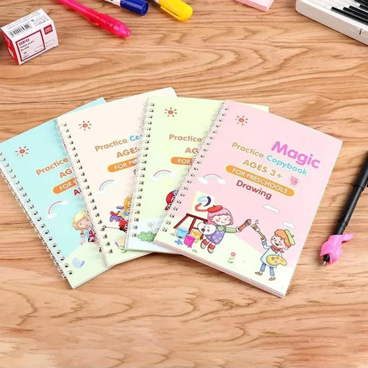 Sank Magic Calligraphy Book Set – Pack of 4 Reusable Writing Books for Kids