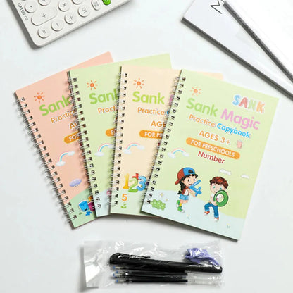 Sank Magic Calligraphy Book Set – Pack of 4 Reusable Writing Books for Kids
